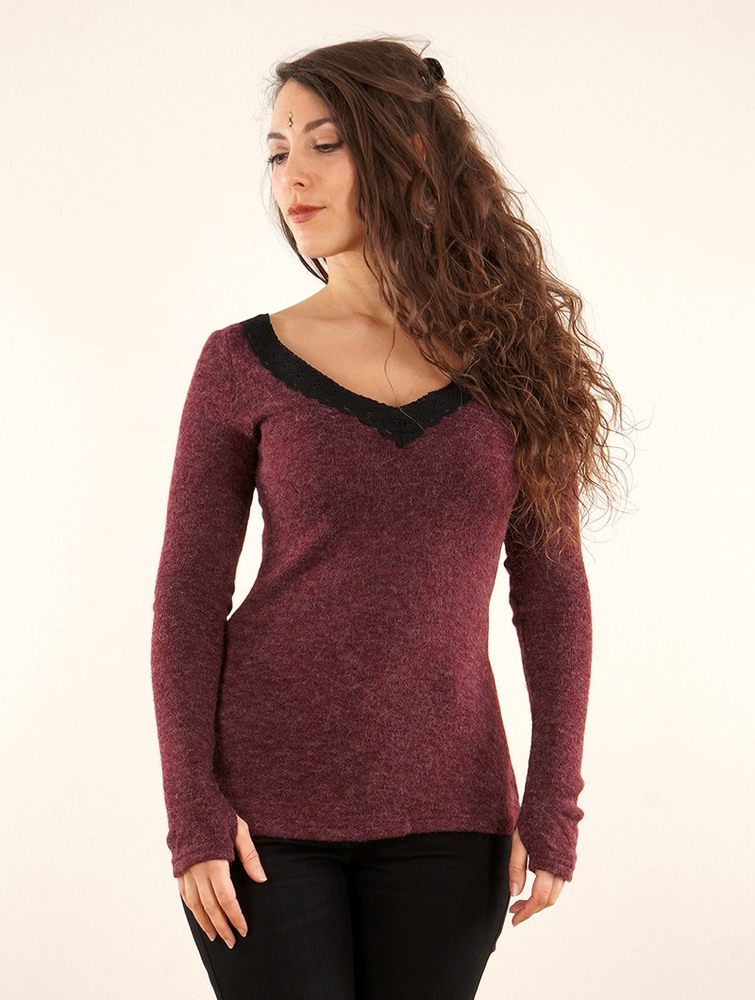 Wine Toonzshop Ysälys Reversible Crochet-neck Sweater Women Sweater | 94302FBPD