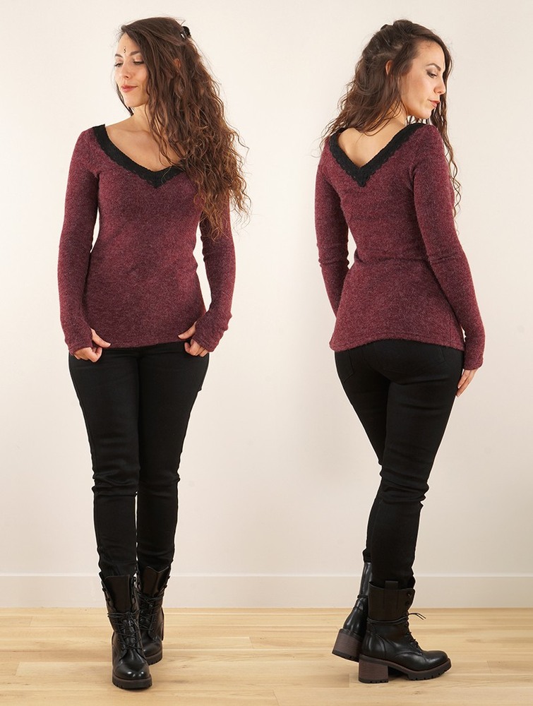 Wine Toonzshop Ysälys Reversible Crochet-neck Sweater Women Sweater | 94302FBPD