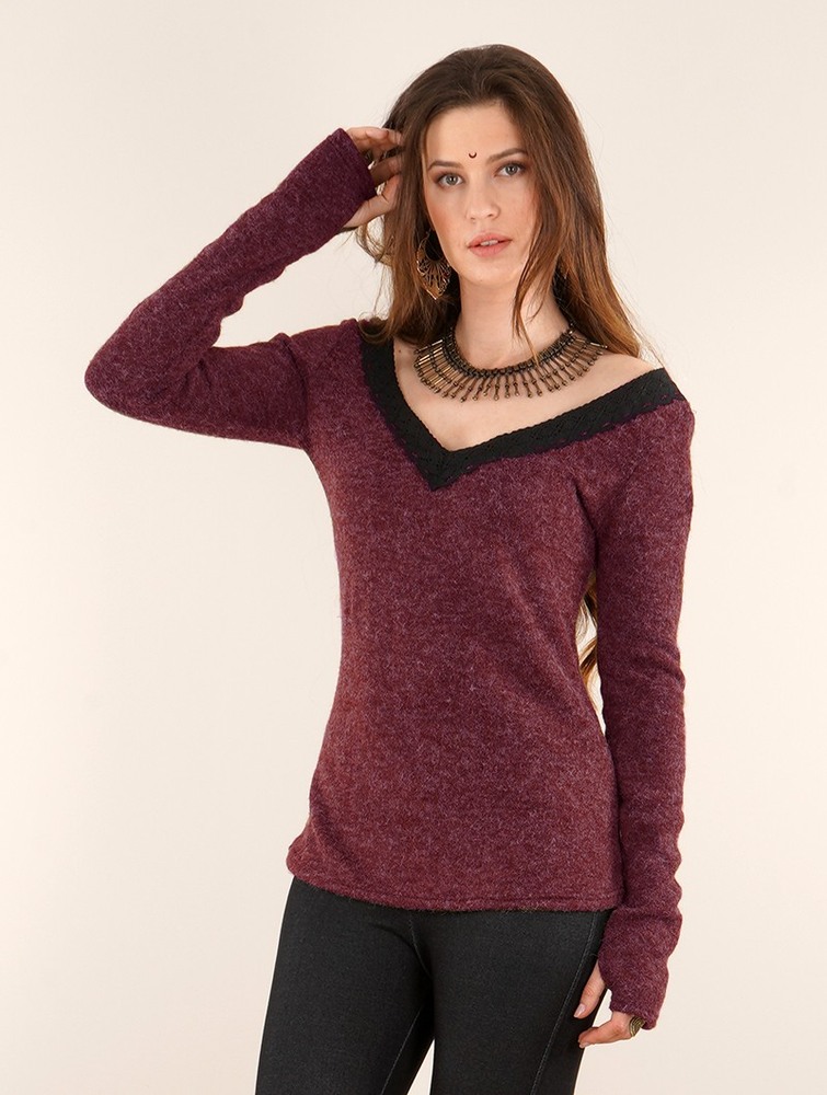 Wine Toonzshop Ysälys Reversible Crochet-neck Sweater Women Sweater | 94302FBPD