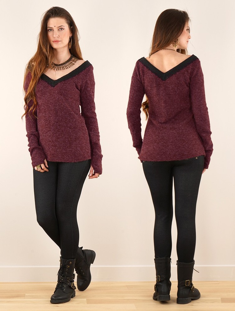 Wine Toonzshop Ysälys Reversible Crochet-neck Sweater Women Sweater | 94302FBPD