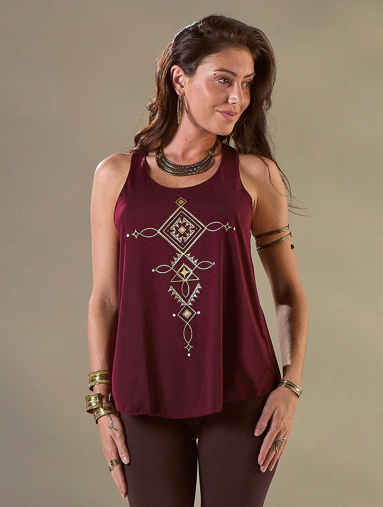 Wine and gold Toonzshop Luunja Printed Tank Top Women Tank Top | 80391JCWN