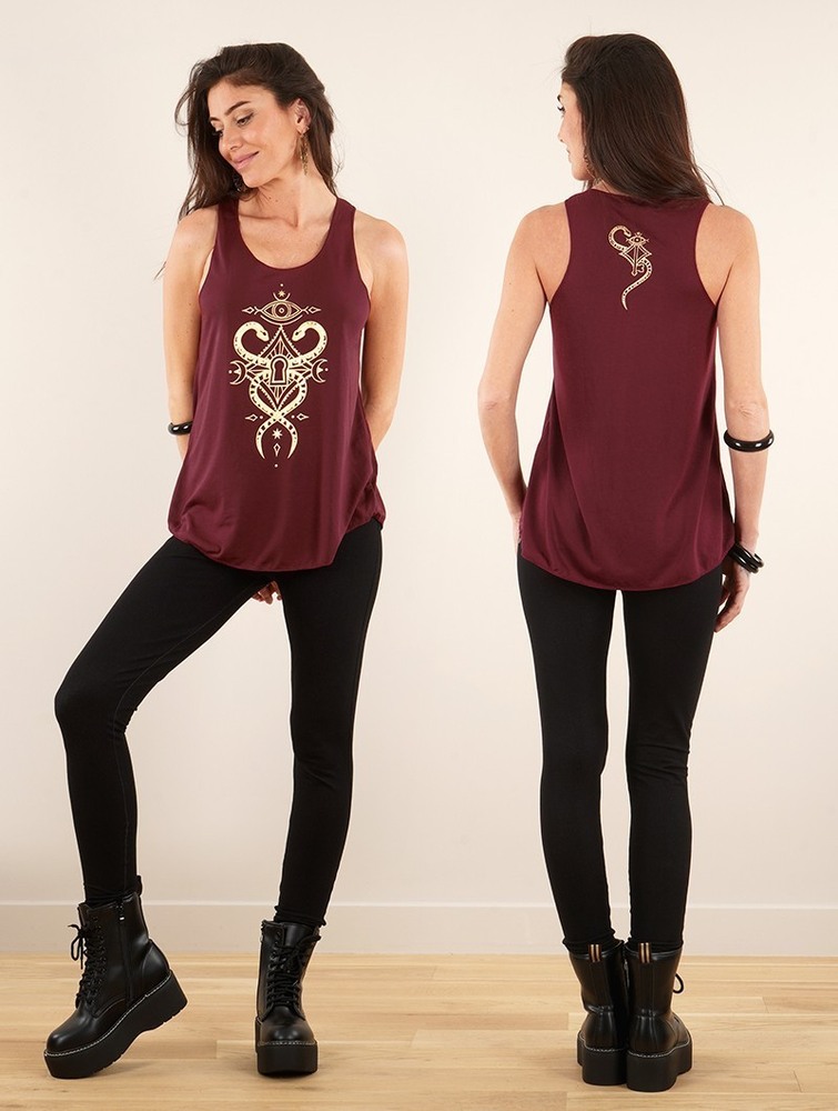 Wine and gold Toonzshop Naakini Printed Tank Top Women Tank Top | 19870VIKJ