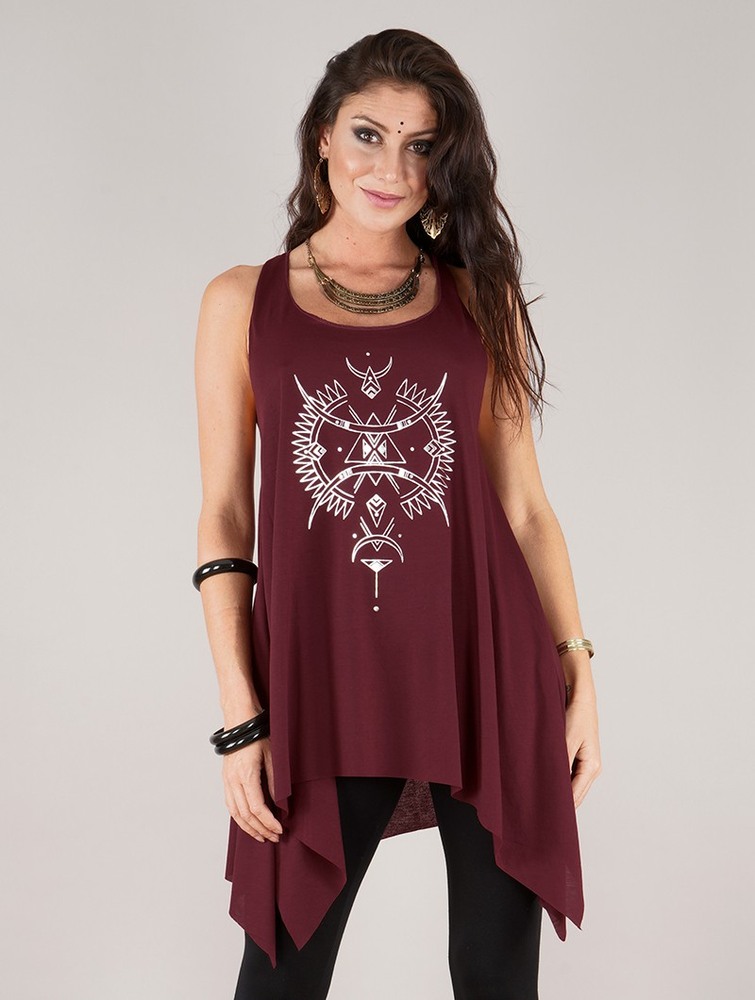 Wine and silver Toonzshop Ilanga Printed Knotted Sleeveless Tunic Women Tops | 14382IKRC